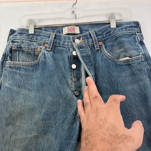 Levis 501 Jeans Mens 34x36 (32x32) Blue Original Fit Straight Leg Button Fly - Picture 9 of 14